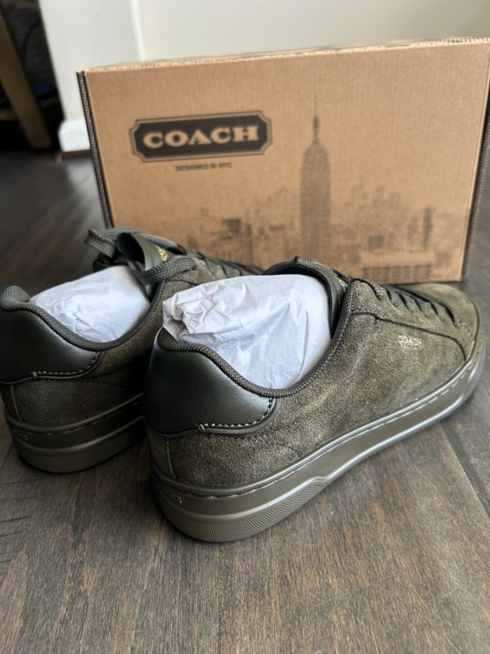 Coach High Line Suede Leather Sneakers Olive Lace Up Shoes Women's Size 5 NIB - Picture 6 of 9